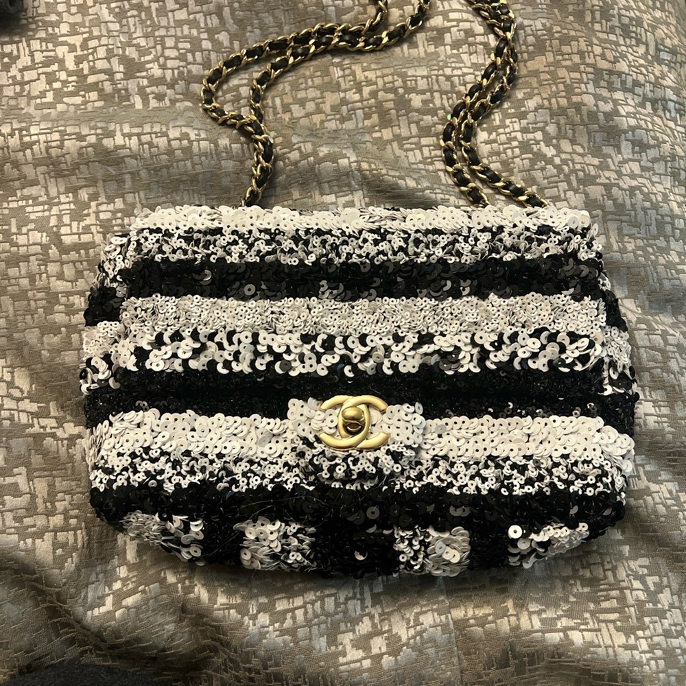 CHANEL Black and White Sequin Bag